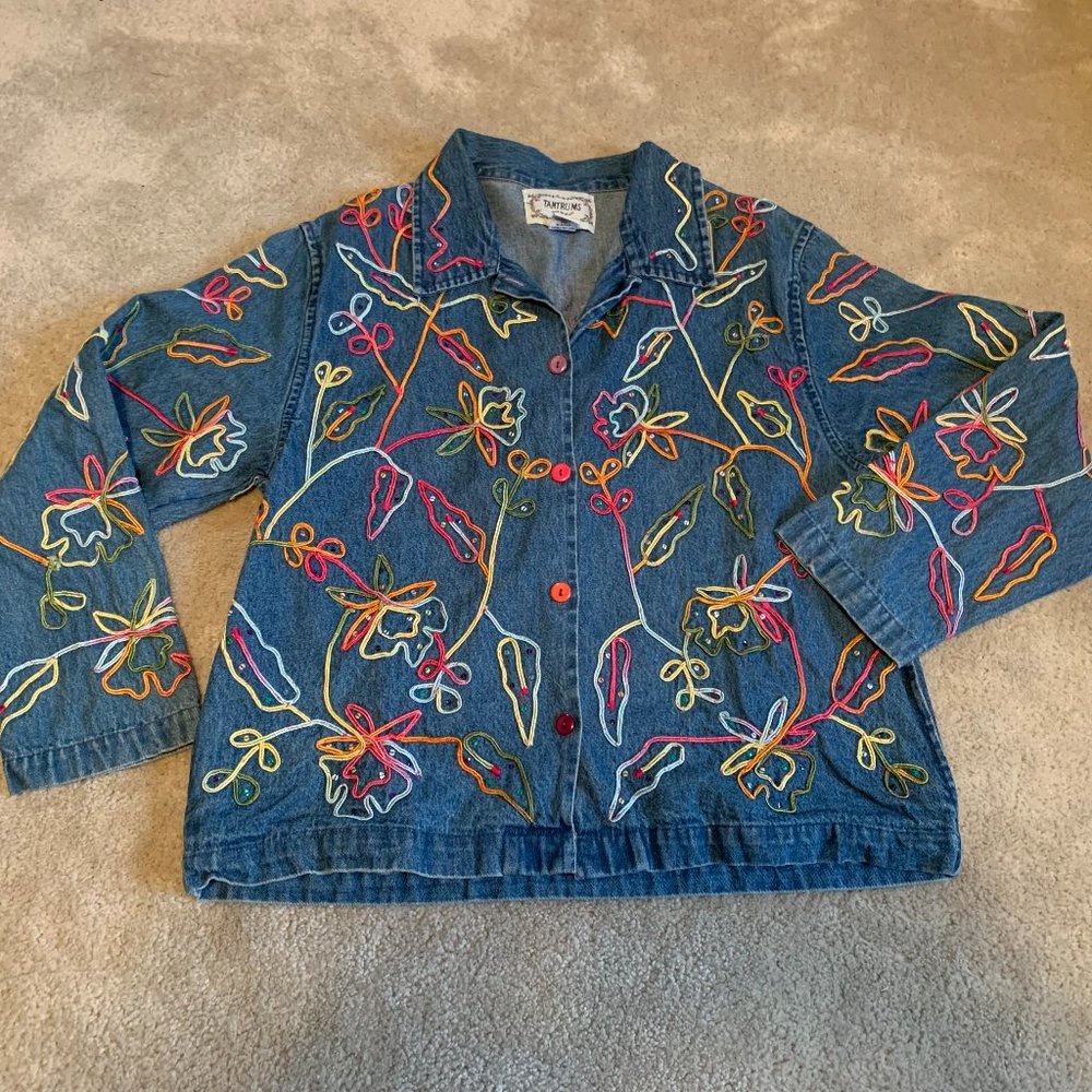 Vintage Tantrums 100% Cotton Jean Jacket With Surface Embellishments Size M